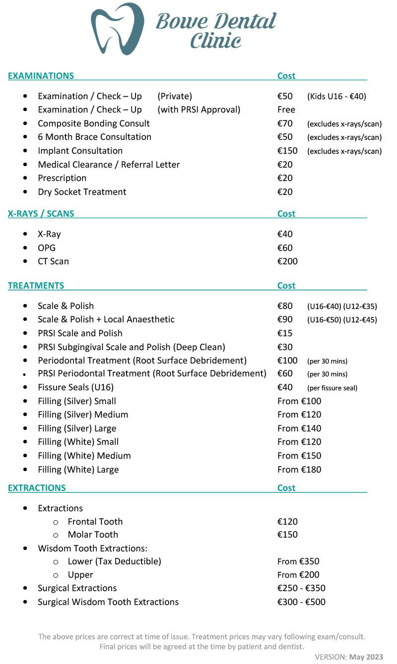 Bowe Dental Pricelist (May 2023) Page 1